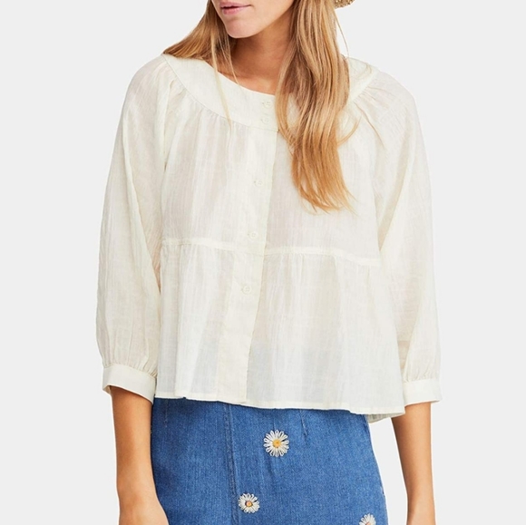 Free People Sea to Shore Top Boho Button Down Top - Picture 3 of 3